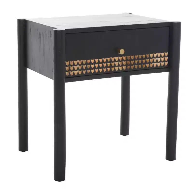 Black & Natural Mango Wood 1-Drawer Nightstand – For 1