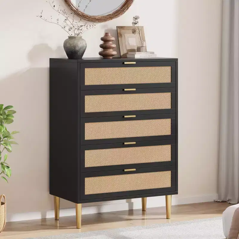 Chest of Drawers, 5 Drawer Dresser Tall for Small Spaces, Farmhouse Narrow Vertical Cabinet for Bedroom
