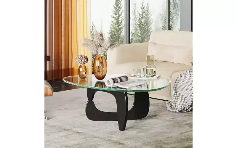 Small Glass Coffee Table with Solid Wood Legs, 36