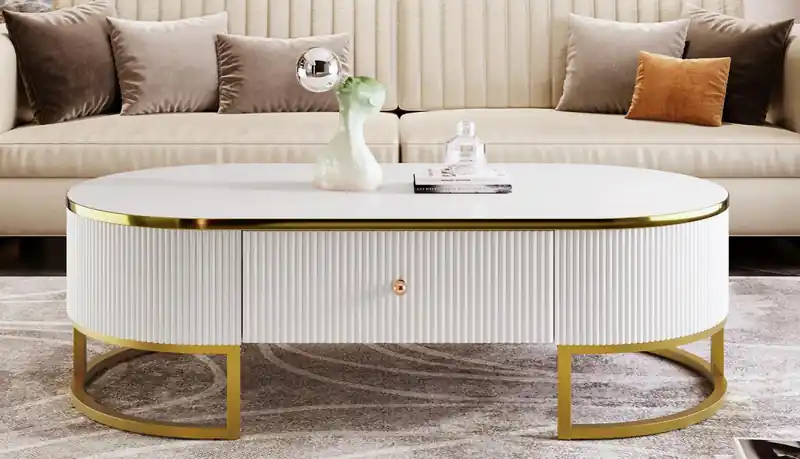 47.2 Oval Engineered Wood Coffee Table With Storage Drawers