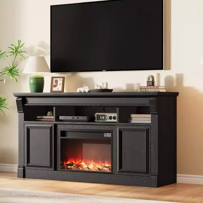 58 Farmhouse TV Stand for TVs up to 65 In, Entertainment Center with Open Storage Shelves, for Living Room