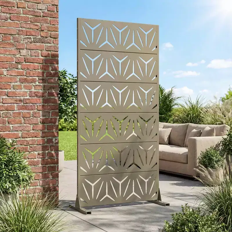 Olive Gray Galvanized Steel Room Divider, 72x35x16, 6- Home Patio Privacy Screen