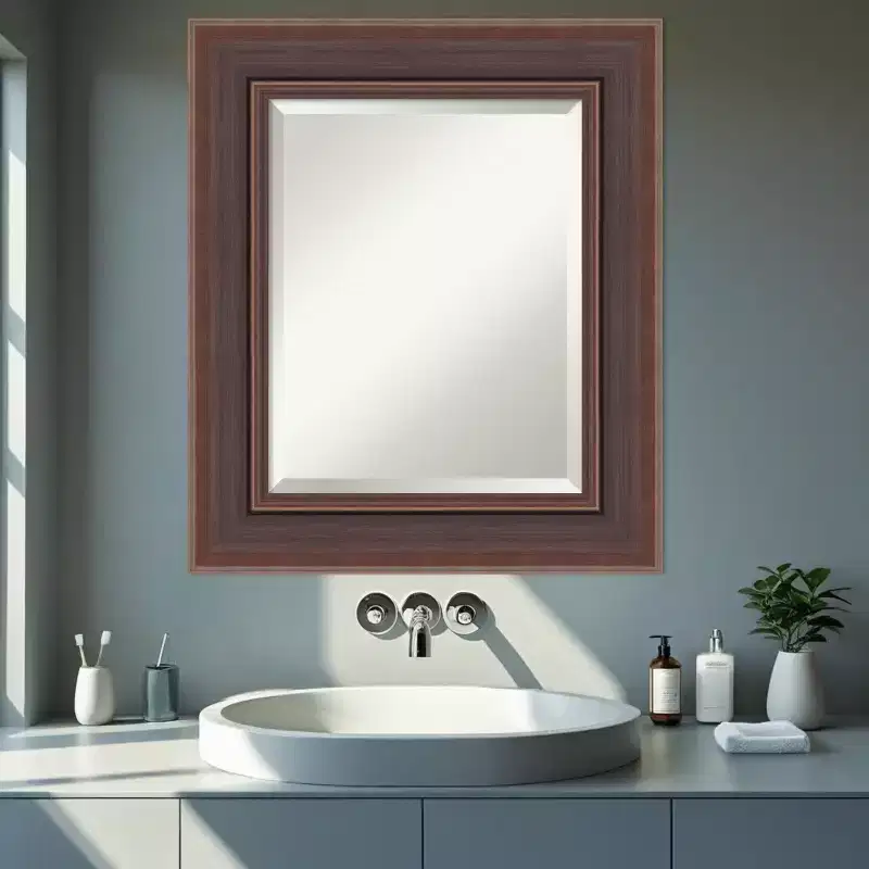 Brown Bronze Beveled Framed Bathroom Vanity Wall Mirror