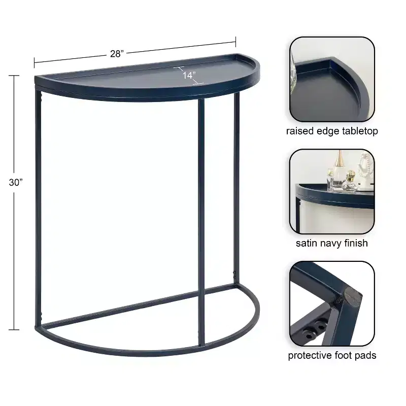 Dorrah Half-Circle Console Table, 28x14x30, Navy Blue
