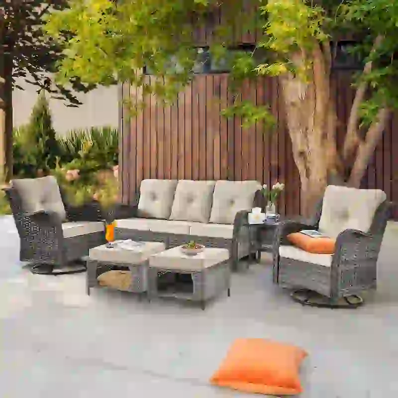 Patio Set-6 Piece Outdoor Patio Furniture Set with Swivel Rocker Chair