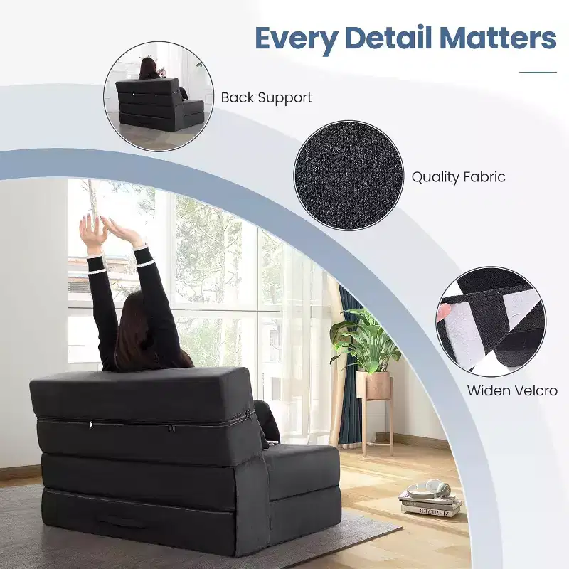 Homdox Folding Sofa Bed Chair w/ Pillow, Convertible Chair Sleeper, Foam Floor Mattress for Living Room/Dorm/Guest/Office Twin