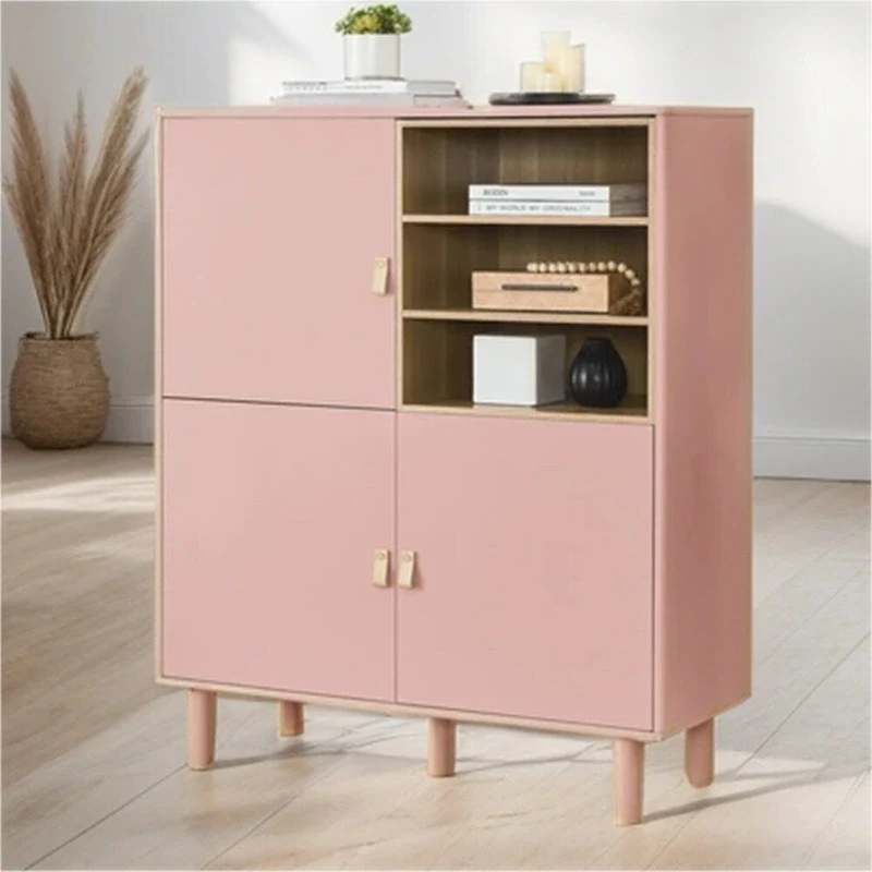 Modern Wood Sideboard Cabinet with Round Legs and Shelf