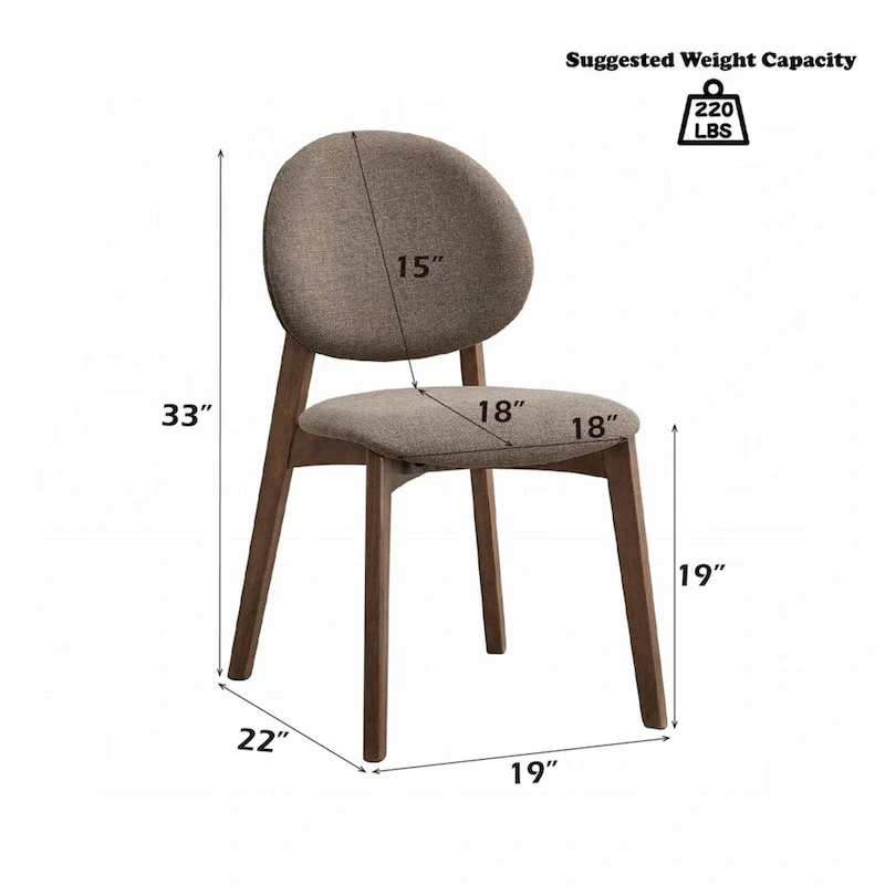 Hamza Side Dining Chair Set of 2, Light Brown Linen, Walnut Rubberwood