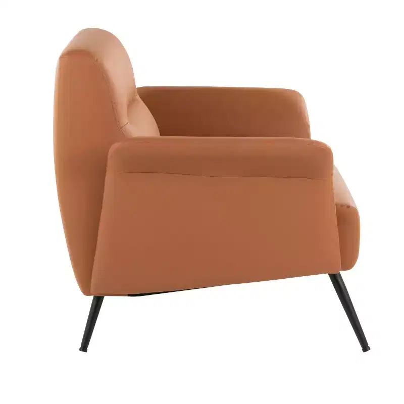 Petal Accent Chair, Black Metal Frame with Camel Faux Leather Upholstery