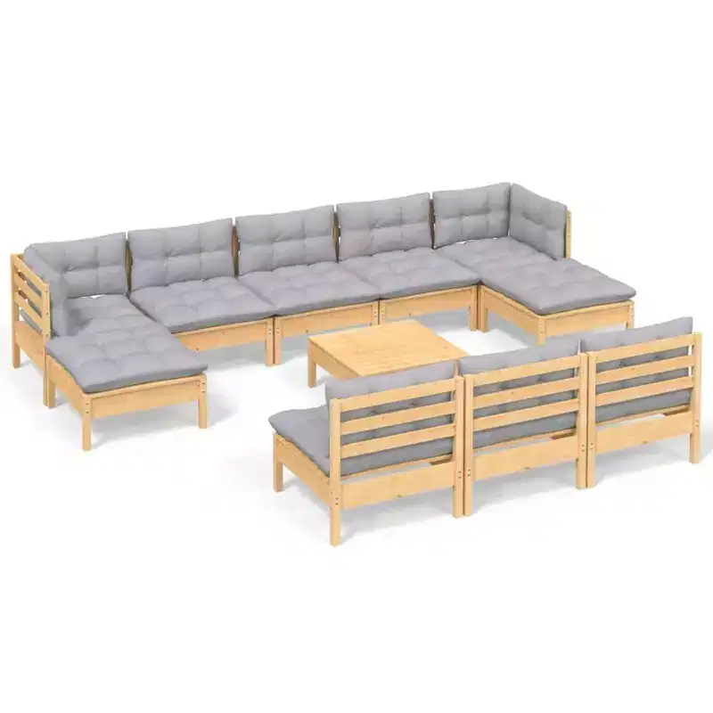 vidaXL Garden Lounge Set Grey Solid Pinewood, Polyester Large Modular