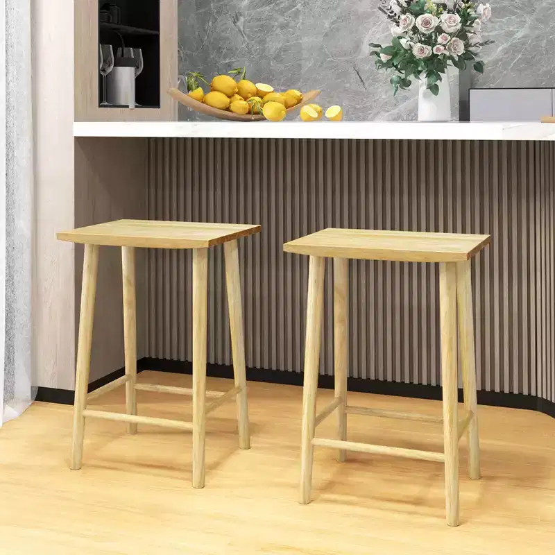 Costway 25.5 Counter Height Stool Set of 2/4 with Footrest & Solid Wood Frame Natural
