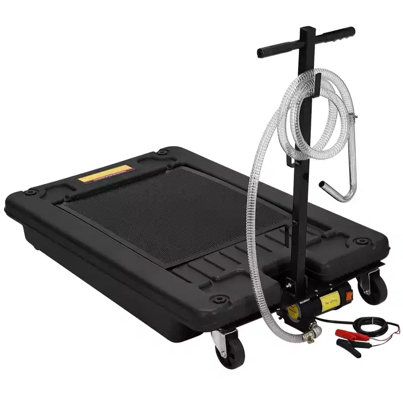 Oil Drain Pan 18 Gallon Tank, Low Profile Large Capacity Oil Change Pan, Foldable Hand, with Pump