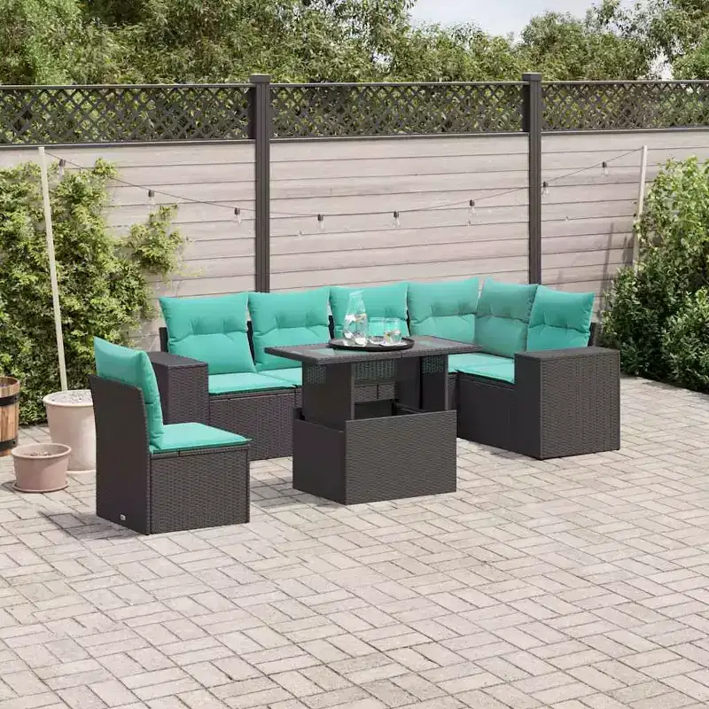 vidaXL 7 Piece Garden Sofa Set with Cushions Poly Rattan