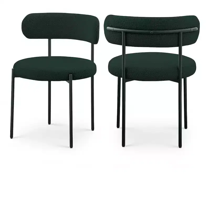 Meridian Furniture,Beacon Green Boucle Fabric Dining Chair, Set of 2