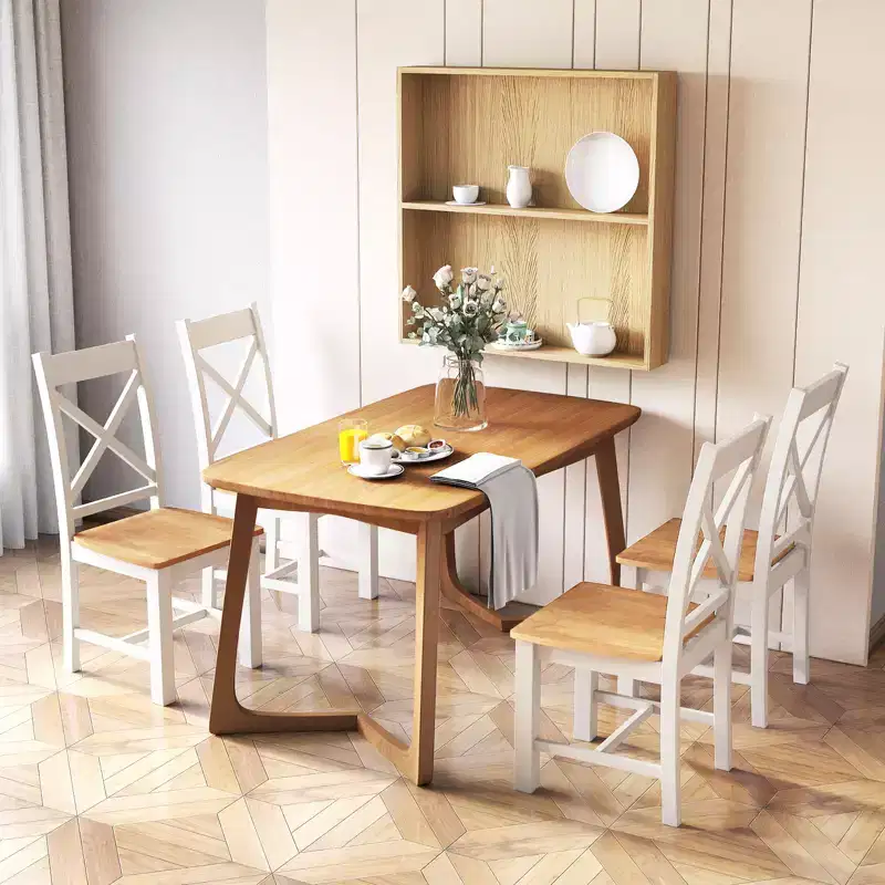 Costway Modern Wooden Dining Chairs Set of 4 w/ High Back Rubber Wood Frame Armless