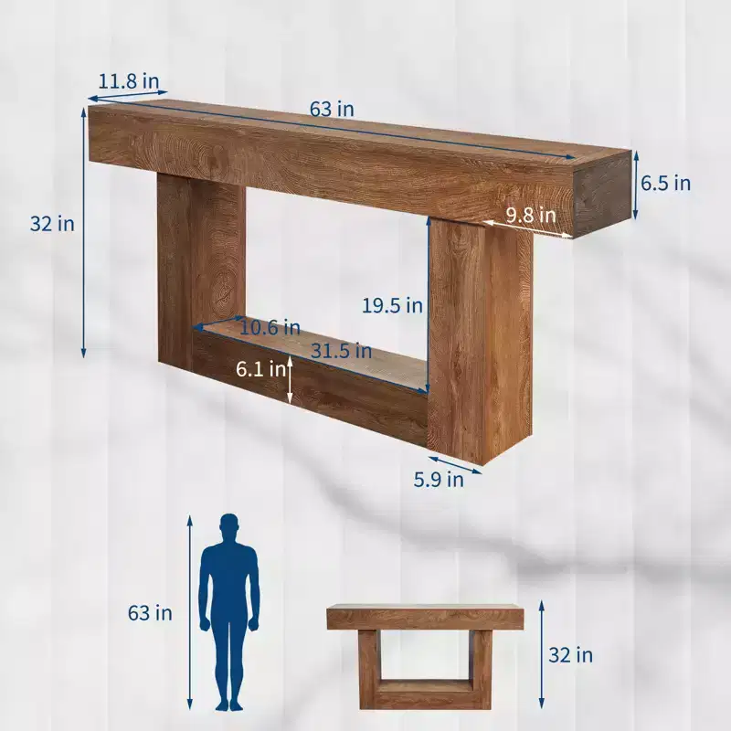 63 Long Console Table for Entryway - Farmhouse Sofa Table Behind Couch, Hallway & Living Room Table, Rustic Wood Entry Table for Foyer, Home Decor