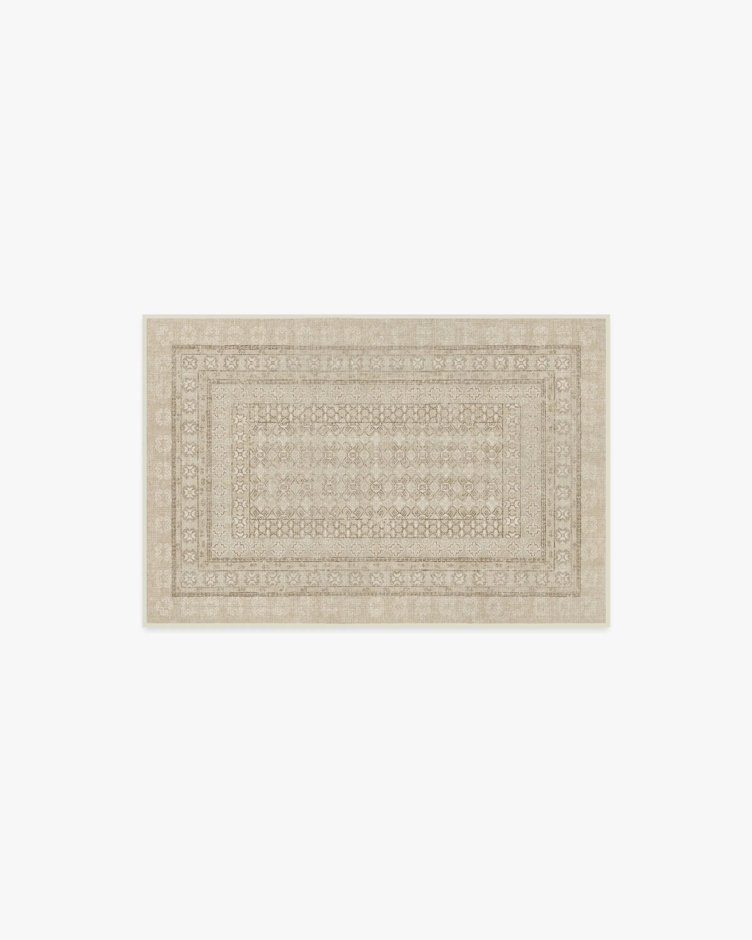 European Vintage Flatwoven Rug with Washable Beige Ivory Cafe-Inspired Distressed Design for Living Room & Bedroom