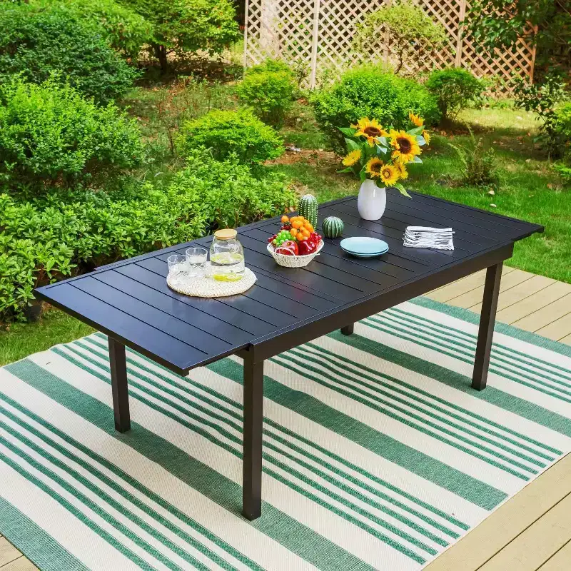 9pc Patio Dining Set with Expandable Steel Table & Padded Arm Chairs - Captiva Designs: Weather-Resistant Outdoor Furniture Set