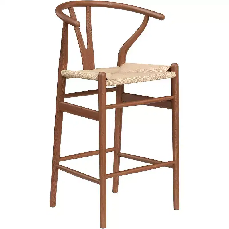 PexFix Fully Assembled Wishbone Barstool Weave Counter Height Bar Stool for Kitchen Island Walnut