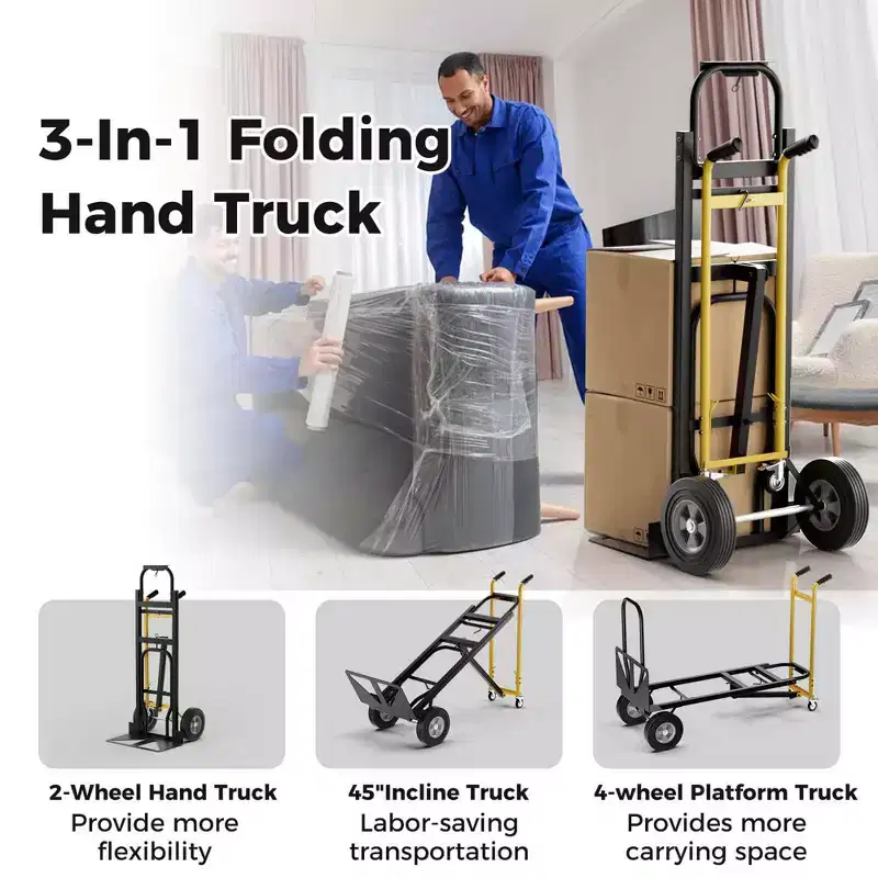 Costway 3-in-1 Convertible Hand Truck with 4 Rubber Wheels 1000 lbs Max Load Capacity