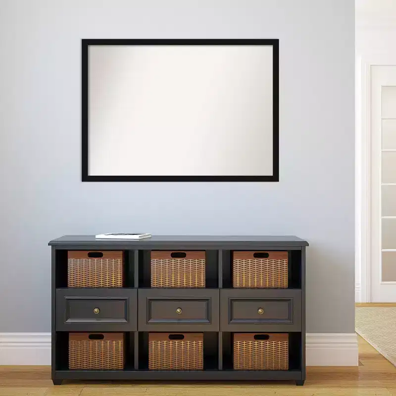 40" x 29" Non-Beveled Avon Black Narrow Wall Mirror - Amanti Art