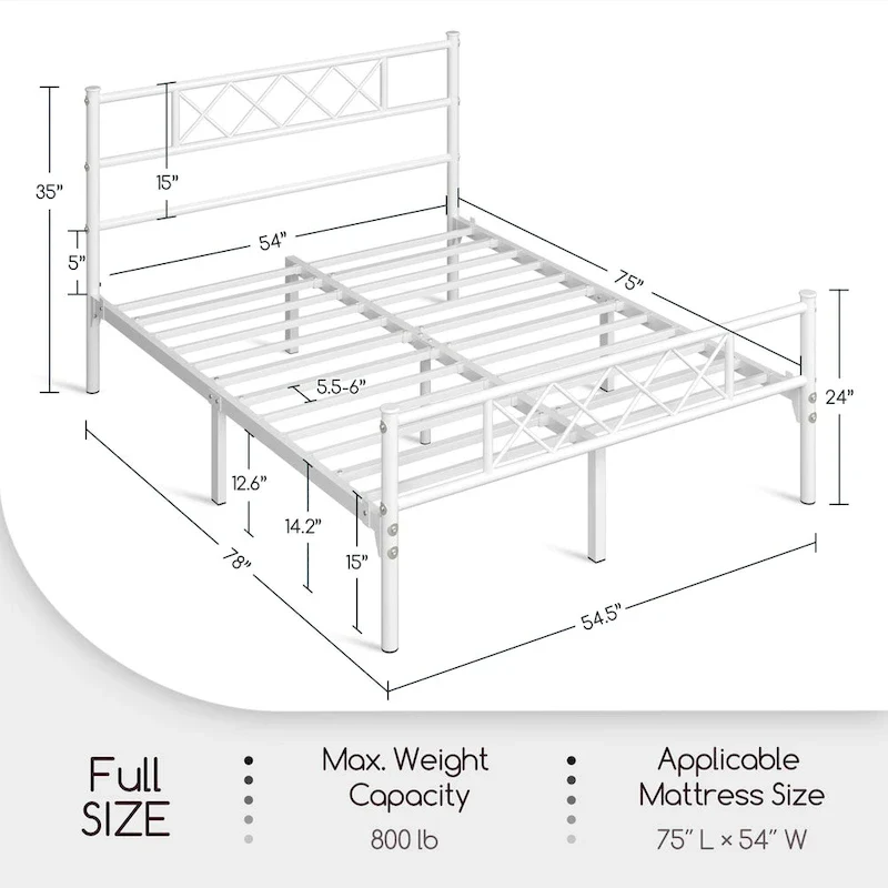 Metal Bed Frame with Slatted Base