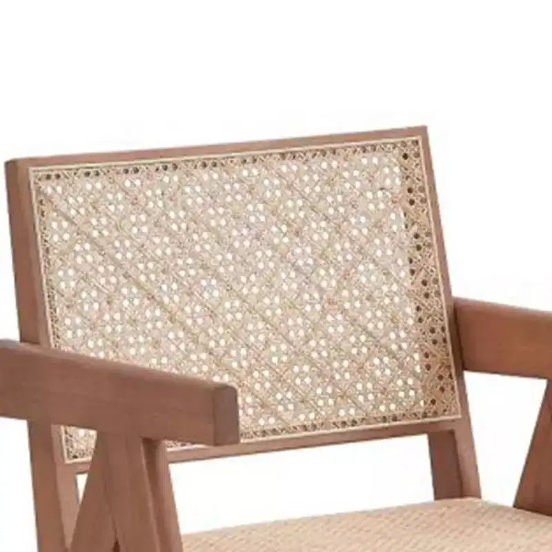 24 Velentina Accent Chair Rattan/Natural Finish - Acme Furniture: Leather Upholstery, Tufted, Wood Composite Frame