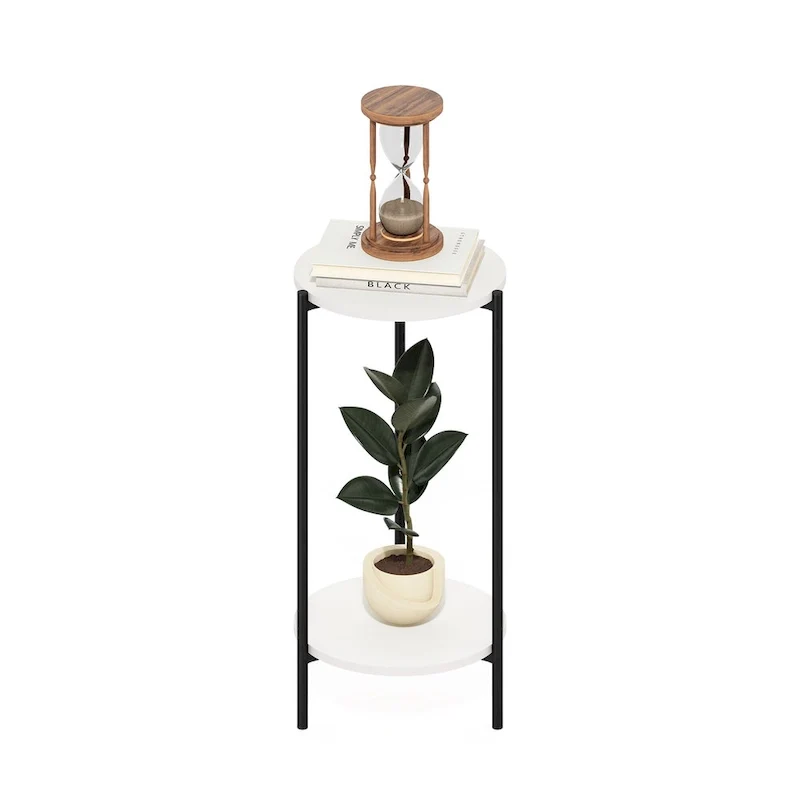 Furinno Besi 2-Tier Modern Tall Round Side End Table with Sturdy Metal Legs, Americano