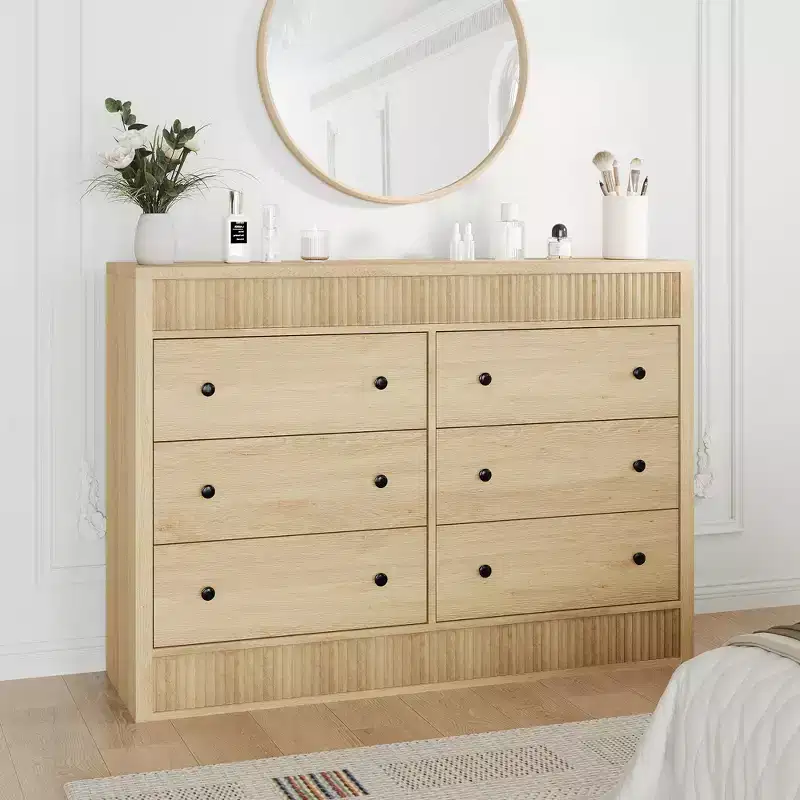 Fluted 7-Drawer Dresser, 54 Wide Modern Wood Chest with Smooth Gliding Drawers and Anti-Tip Safety, for Bedroom, Living Room or Entryway