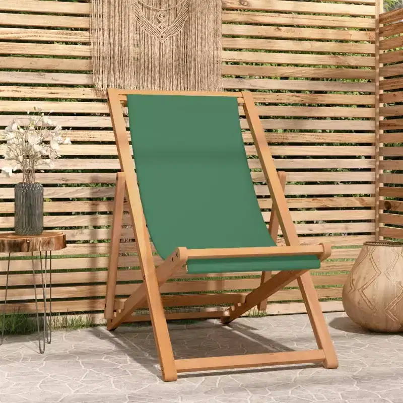 vidaXL Beach Chair Solid Teak wood, fabric Foldable Beach Chair