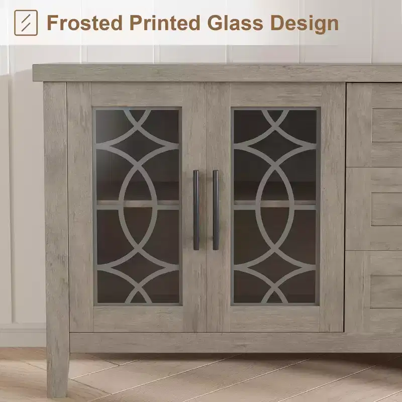 Farmhouse TV Stand for TVs up to 70 Inch, with Glass Doors, 2 Storage Cabinets and 3 Drawers, Console Table with Shelves for Bedroom and Living Room