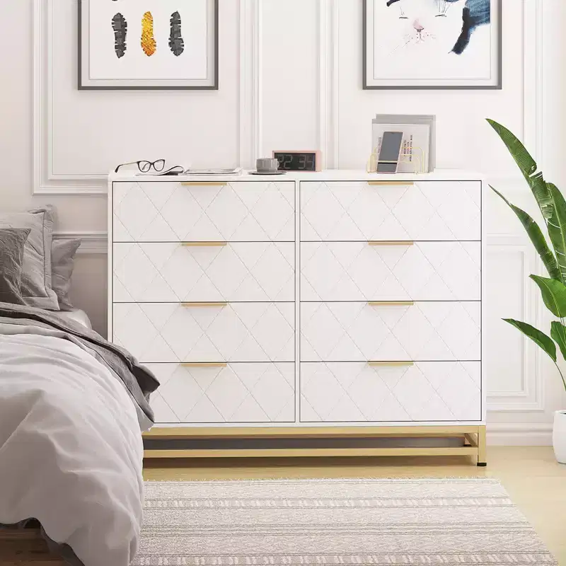 8 Drawer Dresser for Bedroom, Wooden Dresser with Metal Handles and 8 Drawers, Wood Chest of Drawers for Home Storage and Organization