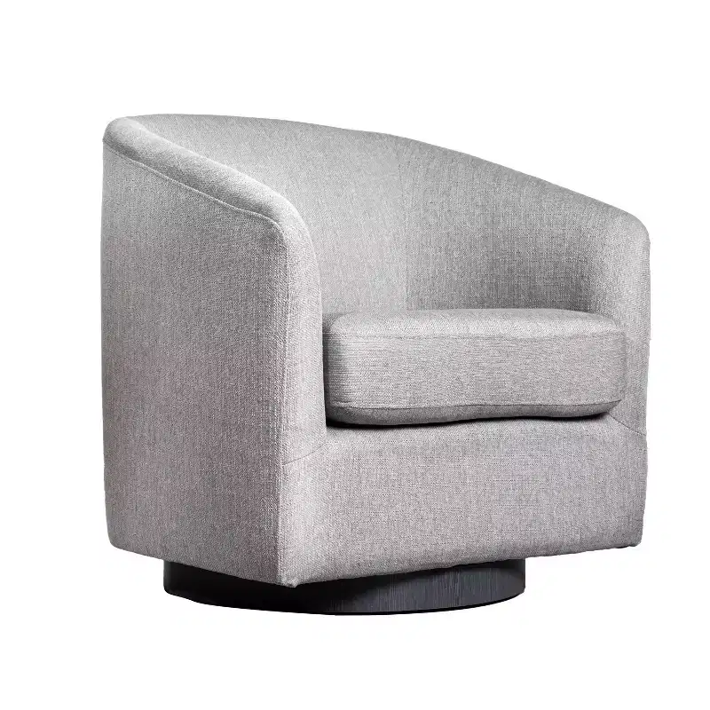 Emma and Oliver Upholstered Club Style Barrel Accent Chair with 360 Degree Swivel Vinyl Wrapped Base and Sloped Armrests