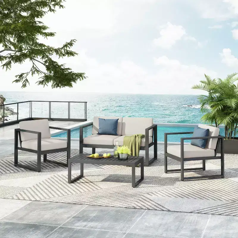 Christopher Knight Home Thorne Outdoor Modern Aluminum 4 Seater Chat Set