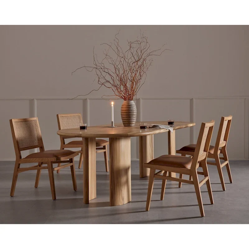 Modern Wood Dining Table for 4-6, Rectangular Kitchen Table with Sturdy Legs