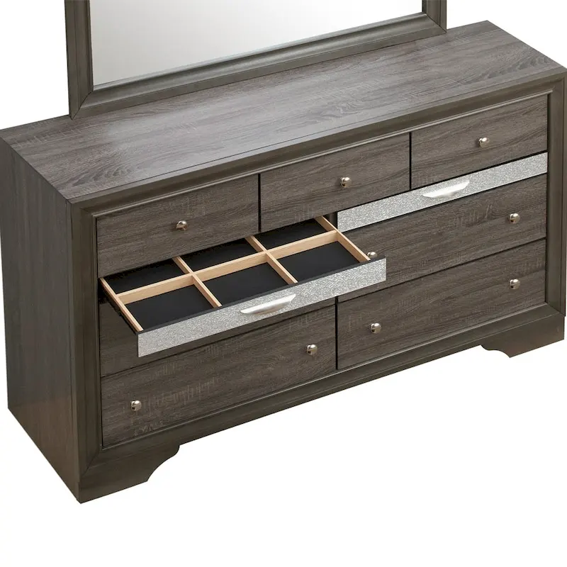 9-Drawer Bedroom Dresser – Charcoal Grey / Black / White, Wood-Look Finish, Felt-Lined Accessory Drawer