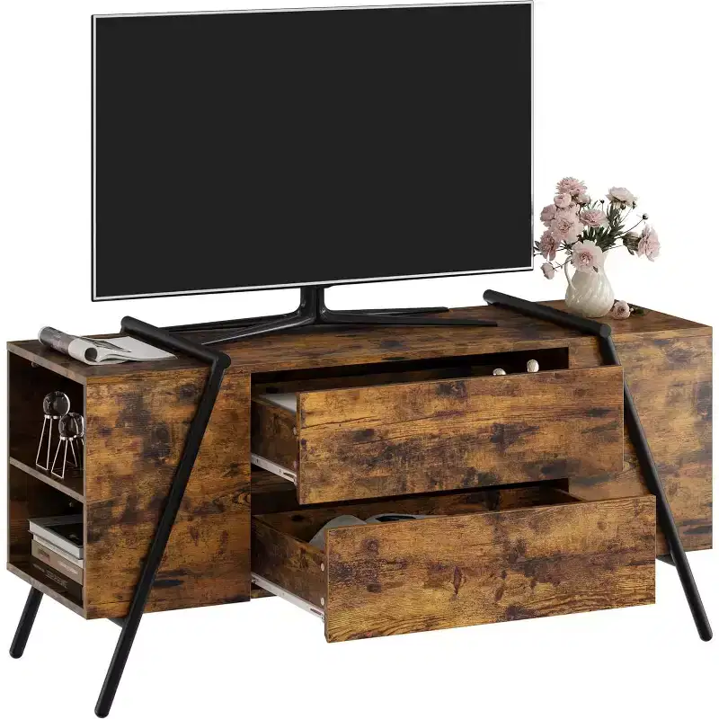 TV Stand up to 65 Inch TV, Modern Entertainment Center with 2 Storage Drawers & Side Open Shelves, TV Console Table, for Living Room, Bedroom