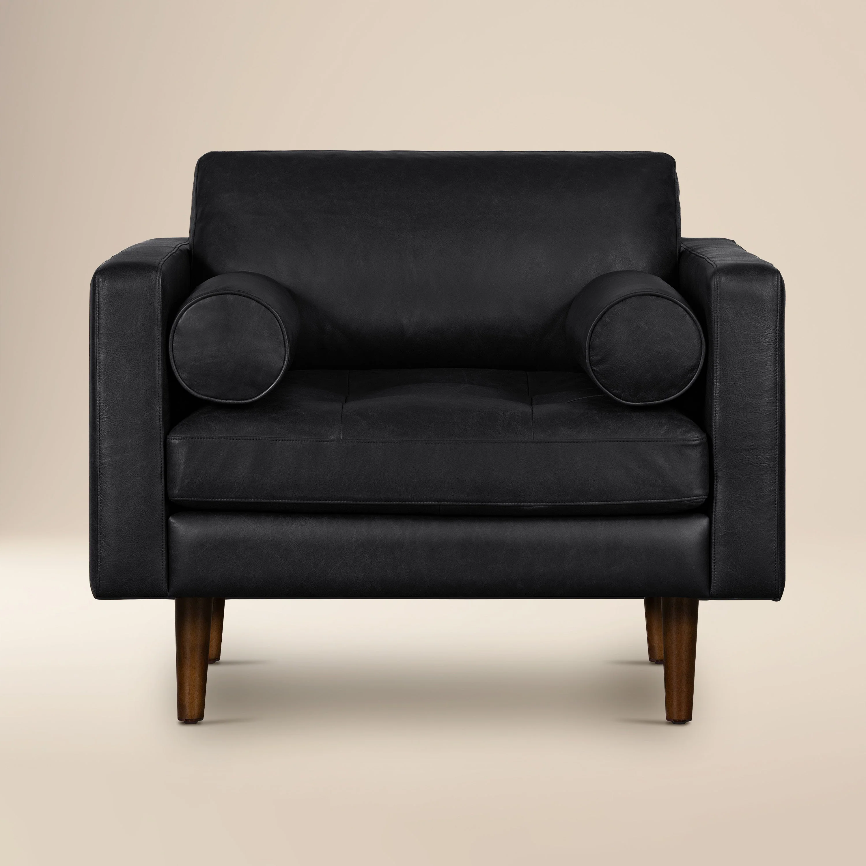 Modern Onyx Black Leather Lounge Chair with Kiln-Dried Wood Frame