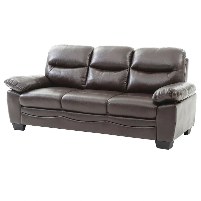78-Inch Faux Leather Sofa with Flared Arms and Tufted Back – Dark Brown