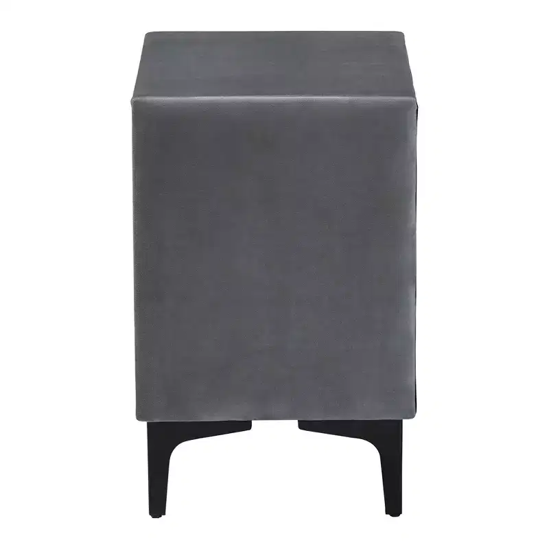 Baxton Studio Etienne Velvet 2 Drawer Nightstand Slate Gray/Black