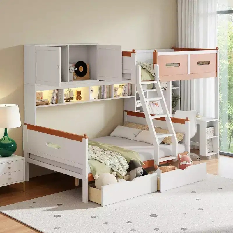 Merax Ultimate Twin Over Full Bunk Bed with Desk, Storage Cabinet, Drawers & Shelves