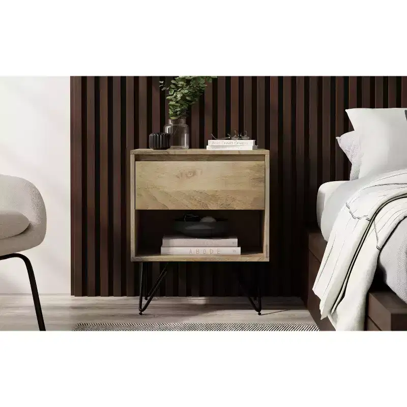 Moreno SOLID MANGO WOOD 20 inch Wide Modern Industrial Nightstand in Natural