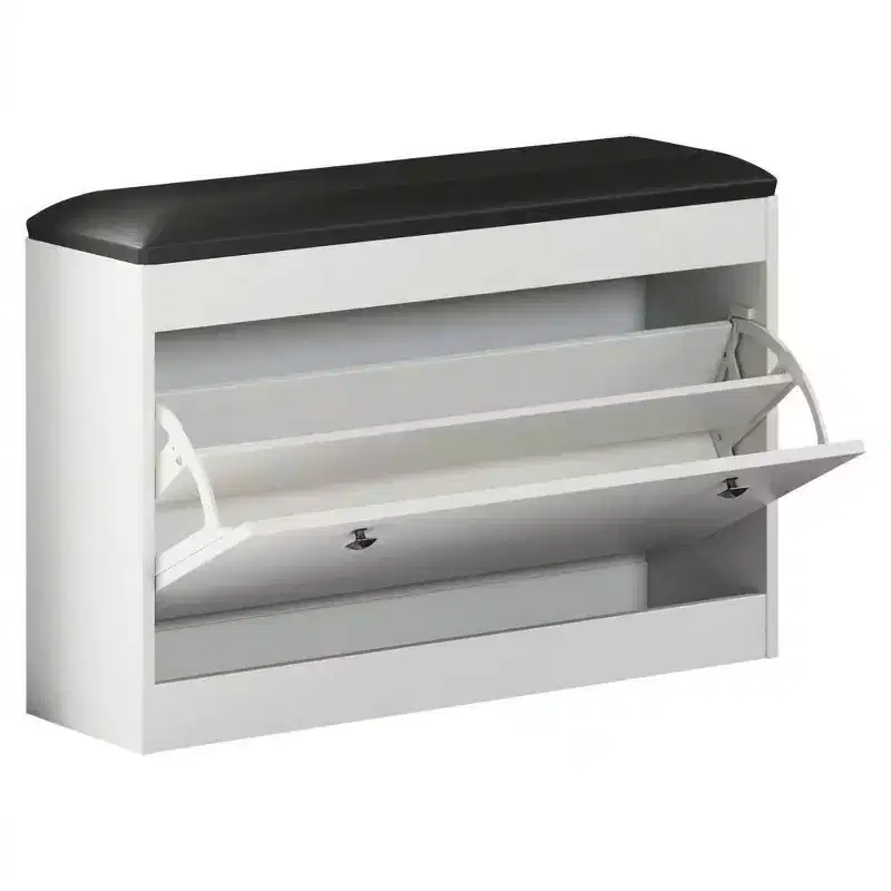 Shoe Storage Bench with Cushion, 31.5 Inch Entryway Shoe Organizer Bench with Flip Drawer and Adjustable Shelf, Wooden Shoe Cabinet for Hallway