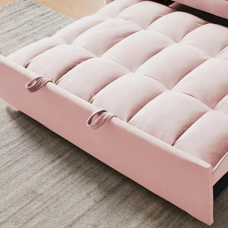 3 in 1 Convertible Velvet Sofa Couch w/Pullout Bed and Reclining Backres