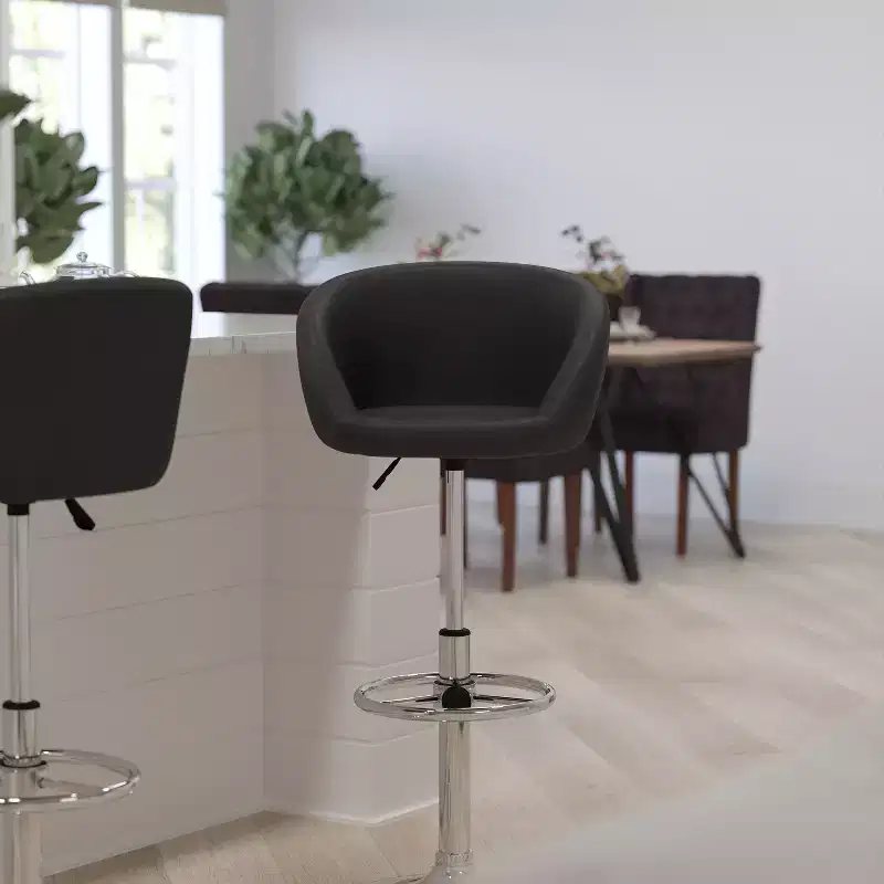 Merrick Lane Bucket Seat Bar and Dining Stool Modern Stool with 360 Swivel, Adjustable Height and Metal Footrest