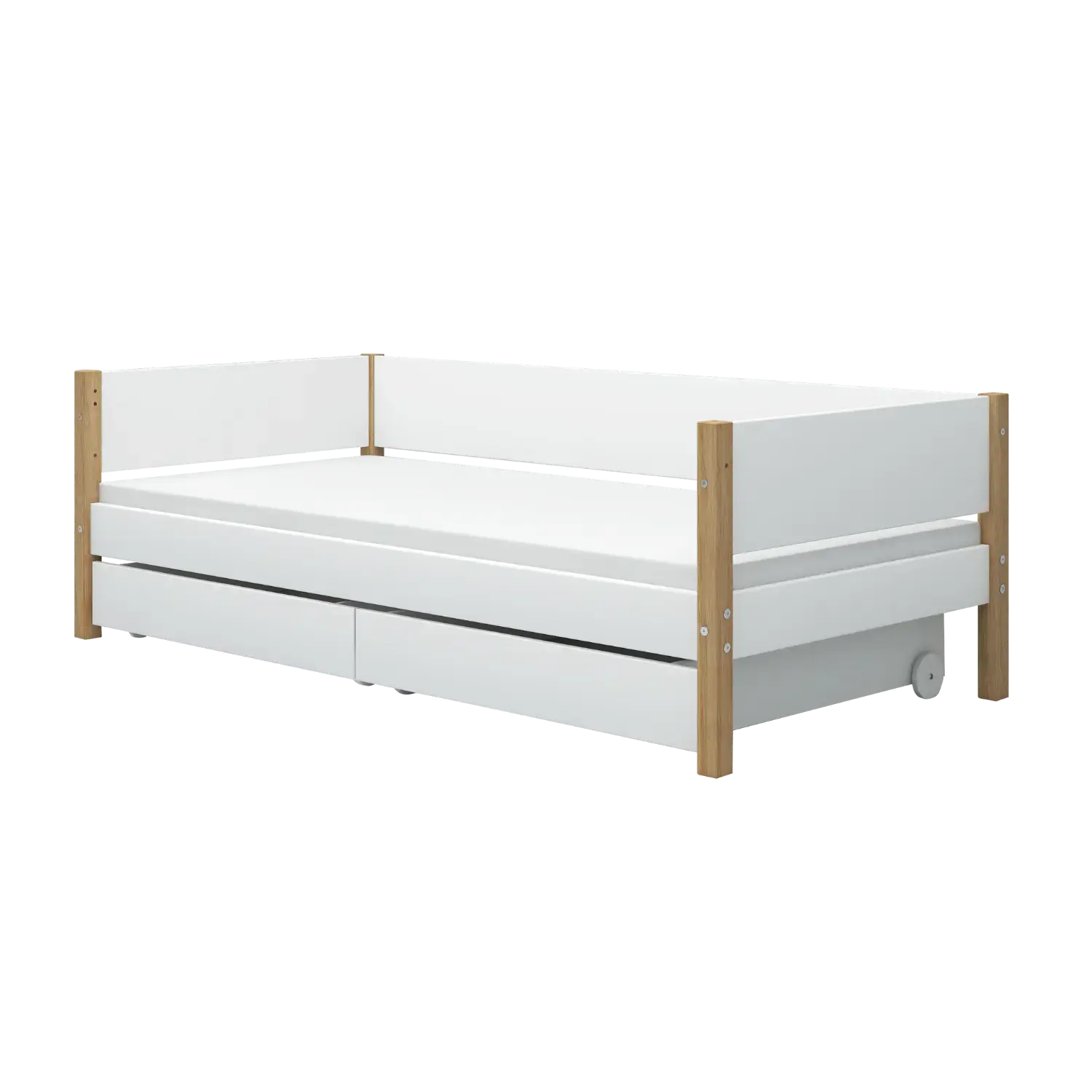 Single Bed with Storage, 90x200 cm, White/Oak