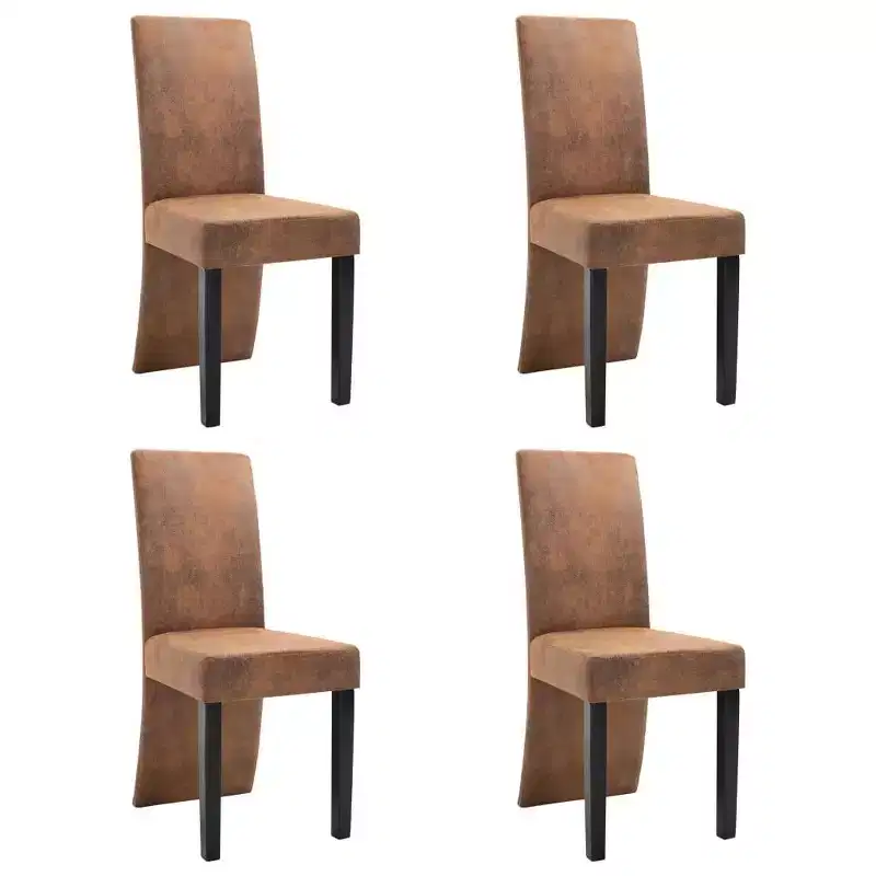 vidaXL Dining Chair Set of 4 Brown Faux suede leather and solid wood