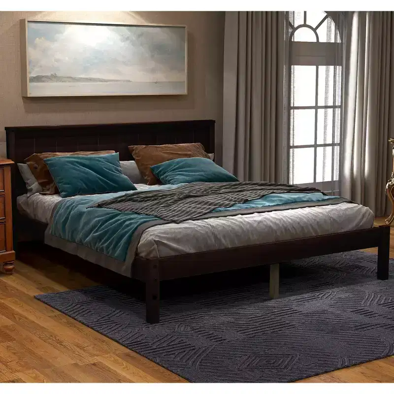 Queen/Full/Twin Size Wood Platform Bed Frame with Headboard 4W -ModernLuxe