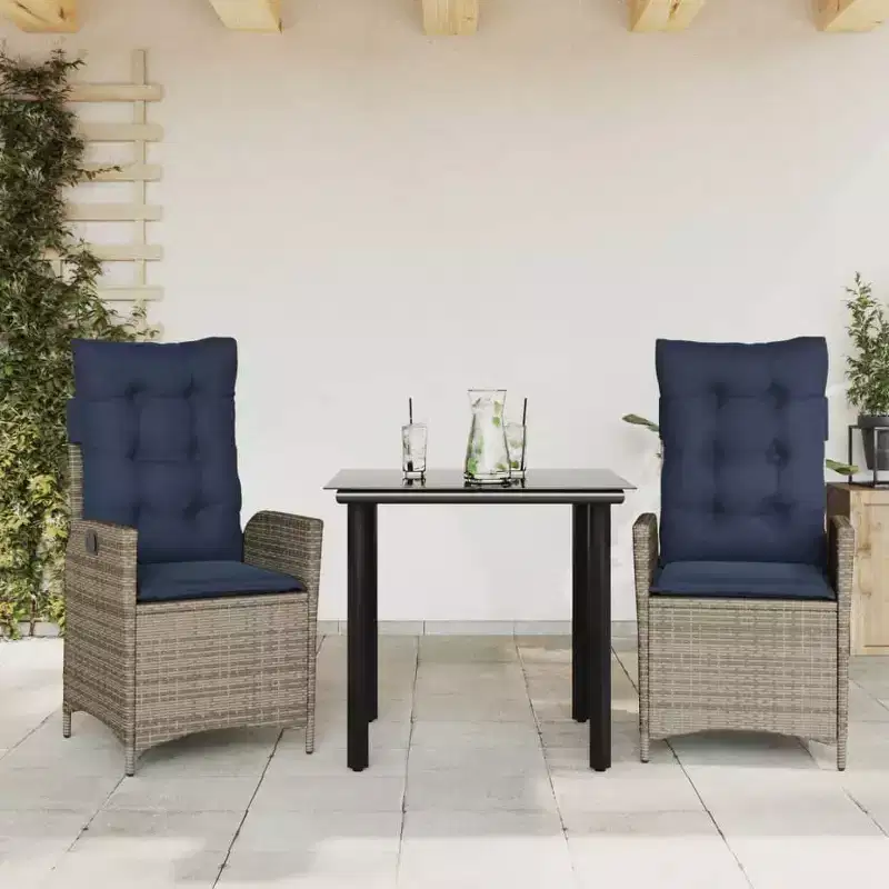 vidaXL Garden Dining Set with Cushions in Poly Rattan