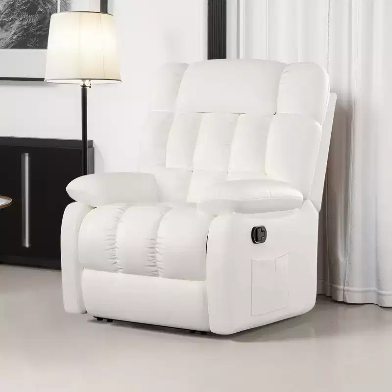 Ergonomic Recliner Chair 110-160° Adjustable Recline Footrest Side Pocket for Living Room Beige